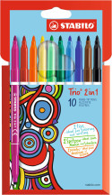 STABILO Trio 2 in 1 Fibre Tip Pen - Wallet of 10 - Assorted Colours